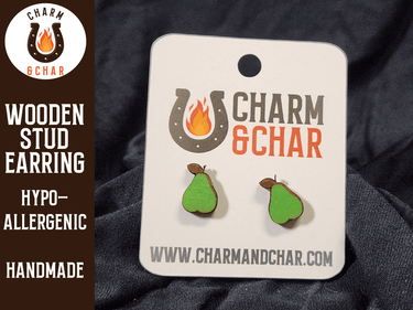 Pear Wood Stud Earrings - Fruit Fashion Earring - Stud Earring - Charm and Char